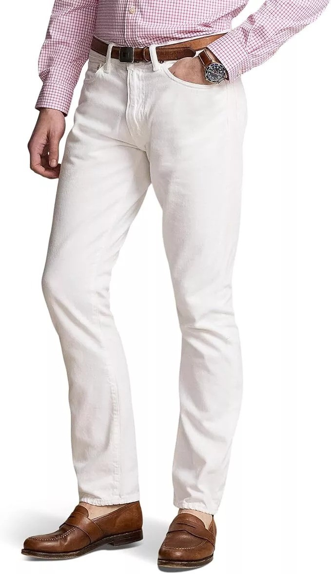 Polo Ralph Lauren Jeans Mens 40x30 Deckwash White Varick Slim Str Garment-Dyed 10790₽