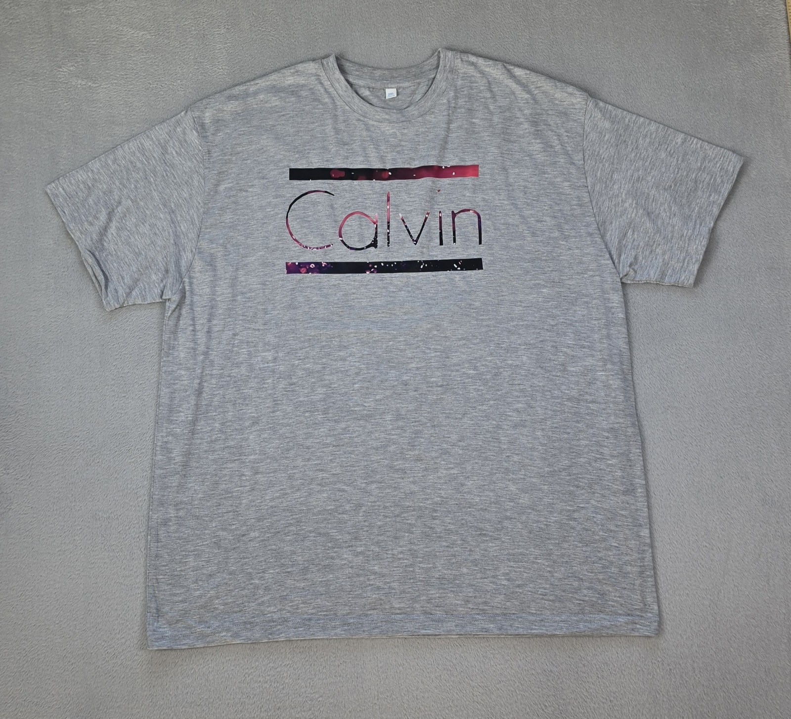 Men’s Gray Calvin Graphic T Shirt Size 2XL Short Sleeve Cotton Casual Tee New