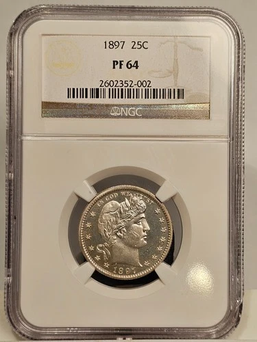 🤩 1897 25C Proof Barber Quarter – NGC PR64 – Stunning - Obverse appears CAMEO!