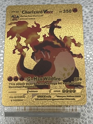 Pokemon Gold Foil Card Charizard VMAX 143/293 EX Condition FAN ART