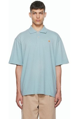NWT Acne Studios Unisex Polo T- Shirt Organic Cotton Light Blue Washed Size XL