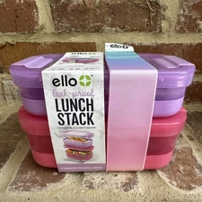 Ello 2pk Lunch Stack Food Storage Container in Purple/Pink Includes Utensils NEW