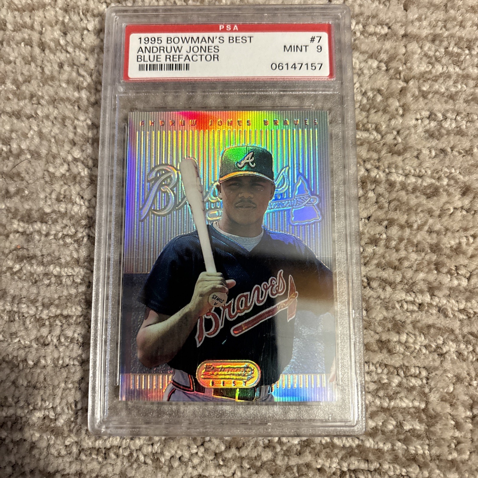 1995 BOWMAN'S BEST REFRACTOR ROOKIE BLUE #7 ANDRUW JONES SP PSA 9 MINT CENTERED