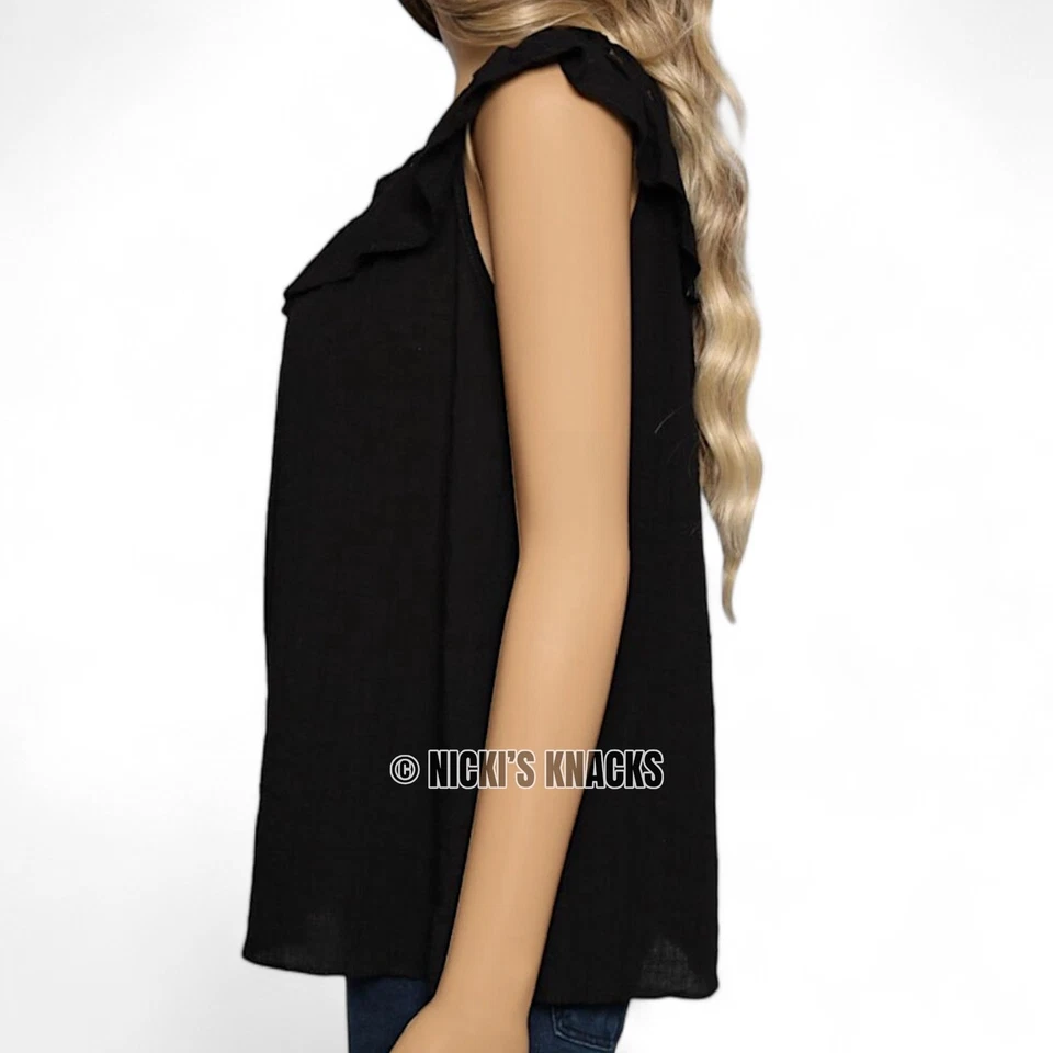 Max Studio черный флаттер рукав блузка решетка декольте хлопковая смесь размер XS - Изображение 4 из 4