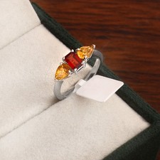 Three Stone Garnet Citrine Ring 925 Sterling Silver Jewellery Birthday Gift