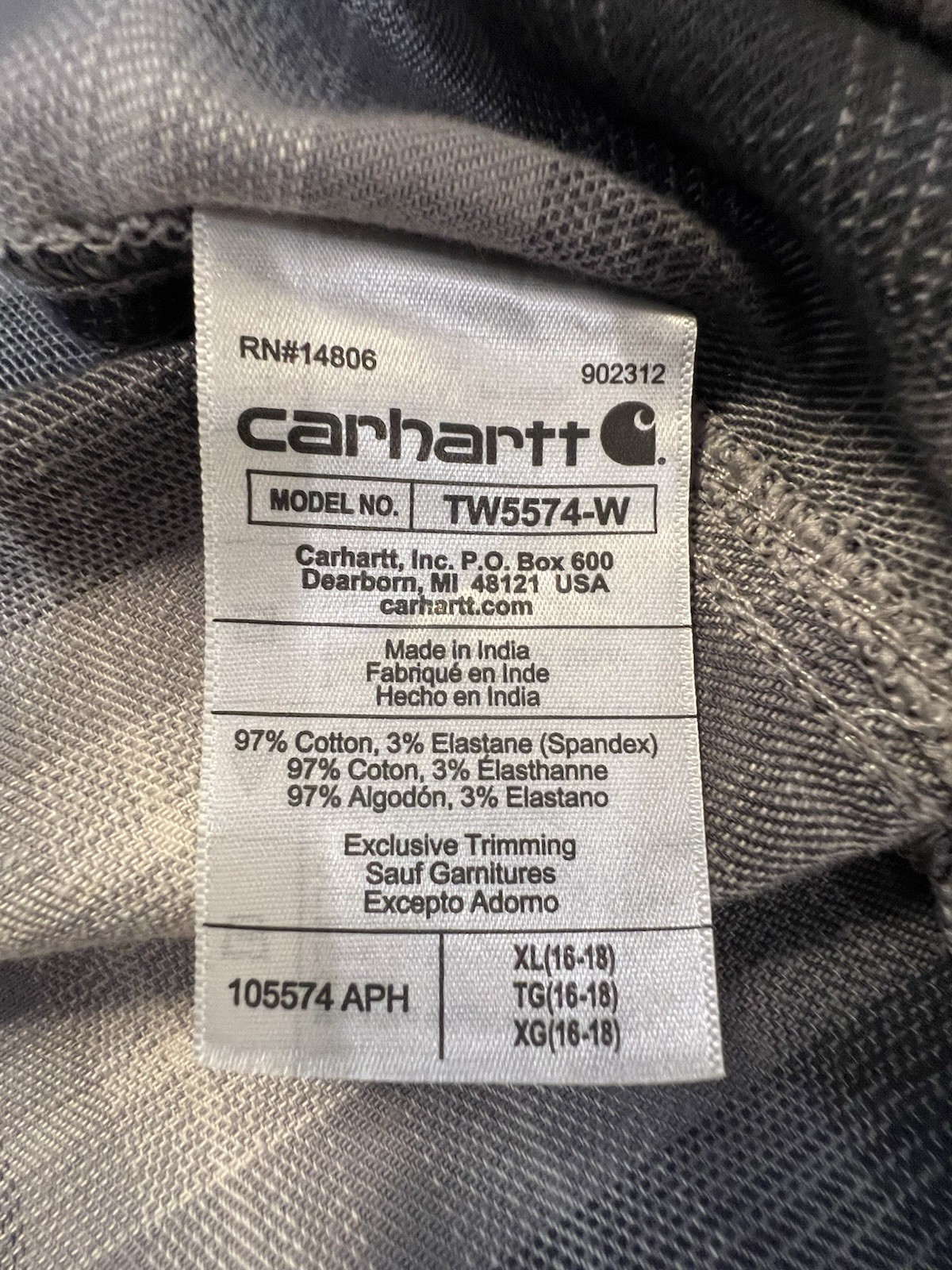 Carhartt Rugged Flex Shirt Boys XL (16-18) Gray/White Plaid Flannel Long Sleeve thumbnail 5