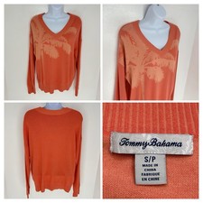 Tommy Bahama Orange Tropical Palm Tree V Neck Sweater Size Small Cashmere Blend