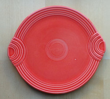 FIESTA WARE SALMON ORANGE 12" TWIN HANDLED CAKE PLATE HOMER LAUGHLIN
