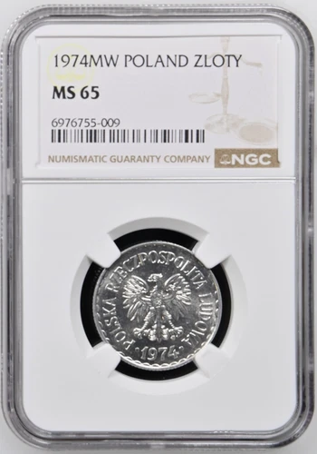 Poland 1 Zloty 1974 NGC MS 65 UNC Aluminum
