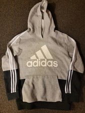 Adidas Hoodie Hooded Sweatshirt Gray Black Youth Boy  s Sz XL 18/20 /83-68 Exce