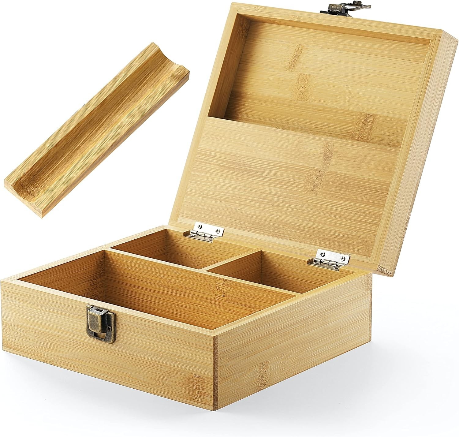 Large Wooden Box with Hinged Lid Bamboo Wood Storage Box