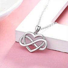 Women Sterling Silver Love Double Heart Pendant Necklace 18" Chain Gift