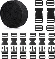 Strap and Buckles kit - 18 ft Nylon Webbing 1 inch wide, 8 Pack Quick Release Bu