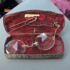 Antique Pince-Nez Eyeglasses Nose Clip with Case