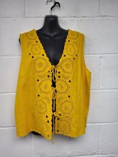 M&S Yellow Linen Blend Waistcoat Bow Tie Up Embroidered Detail Size 18 BNWT.PN