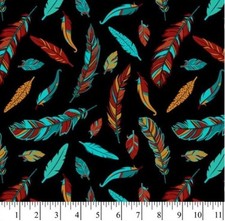 Bohemian Colorful Feathers - David Textiles Cotton Fabric 1 Yard, Pre-Cut 