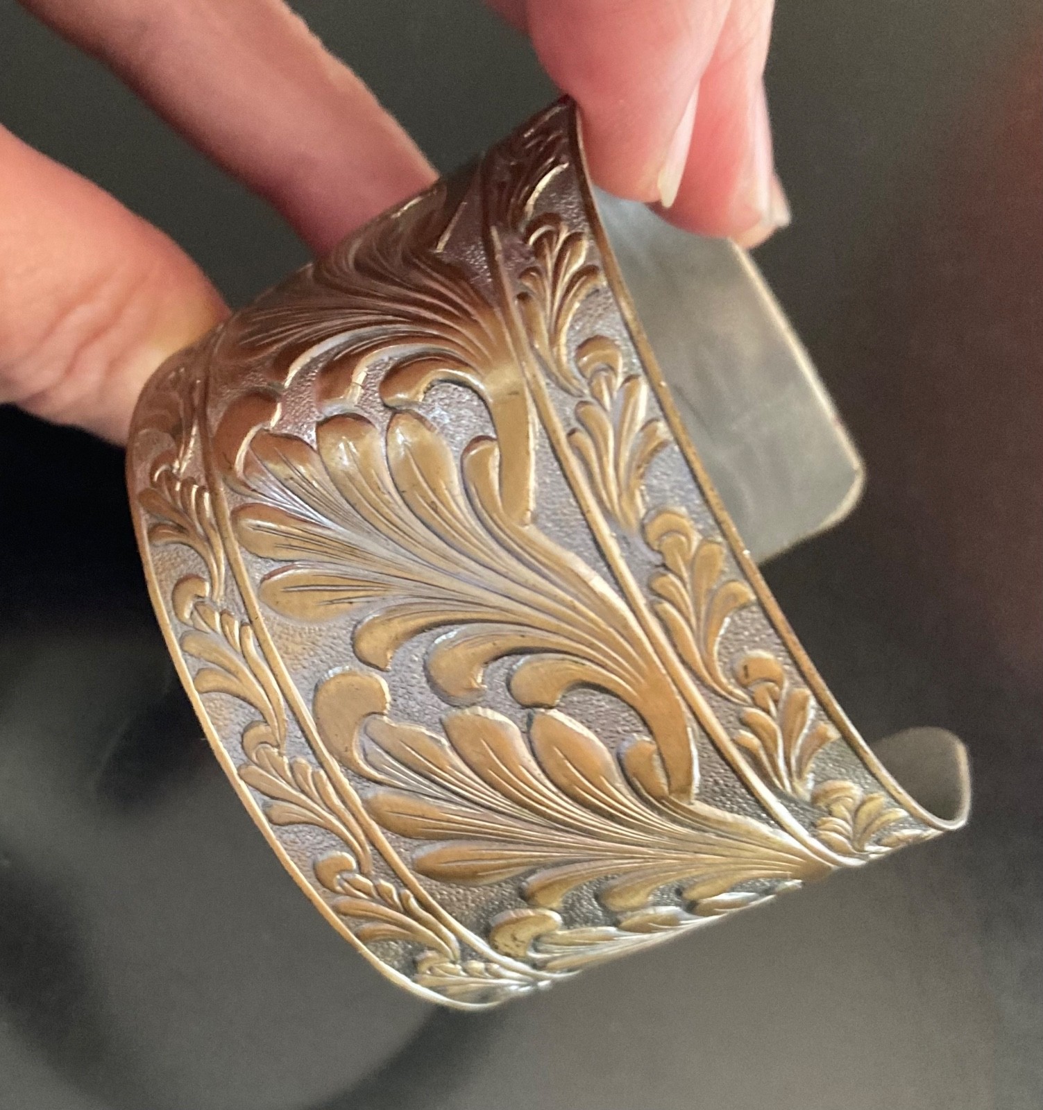 Elegant Adjustable Pressed Brass Cuff Bracelet wi… - image 2