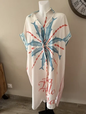 Robe chemise oversize Made in Italy lin & coton sardines tendance  - Photo 1/2