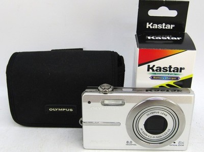 Olympus FE-370 8.0MP Digital Camera Silver W/ Charger, Battery, Case, Memory Car