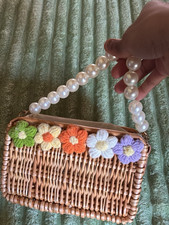 Floral Decoration and Pearl Handle HANDBAG/PURSE