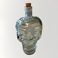 Vintage Clear Glass Zombie Skull Bottle Decanter Cork Stopper Gothic Bar Decor