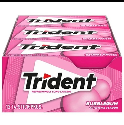 Trident Bubblegum Sugar Free Gum, 12 Packs of 14 Pieces (168 Total Pieces)