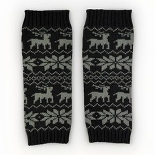 Nordic Fair Isle Knitted Leg Warmers Gray Deer