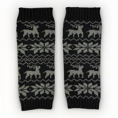 Nordic Fair Isle Knitted Leg Warmers Gray Deer