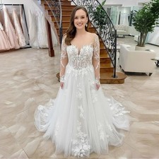 Boho A-Line Wedding Dresses Long Sleeves Backless Lace Appliques Bridal Gowns