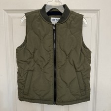 Old Navy Jacket Youth 6-7 Olive Green Vest Full Zip Mock Neck Pockets Quilted
