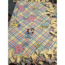 Handmade Looney Tunes Baby Fleece Tie Blanket Pastel Plaid Bugs Tweety Taz 42x30