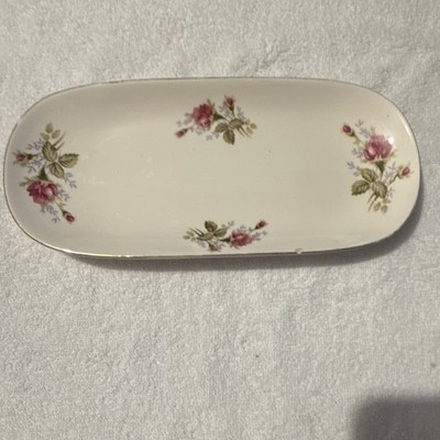Nasco Moss Rose Porcelain Floral Dish, Glossy, Decorative, Rectangle, 10''