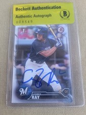Corey Ray Signed 2016 Bowman Baseball Card Brewers BGS Coa