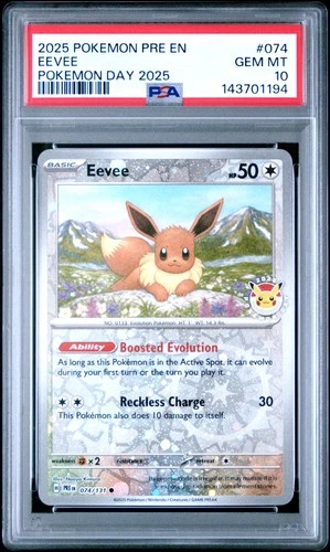 2025 POKEMON PRE EN-PRISMATIC EVOLUTIONS POKEMON DAY 2025 #074 EEVEE PSA 10