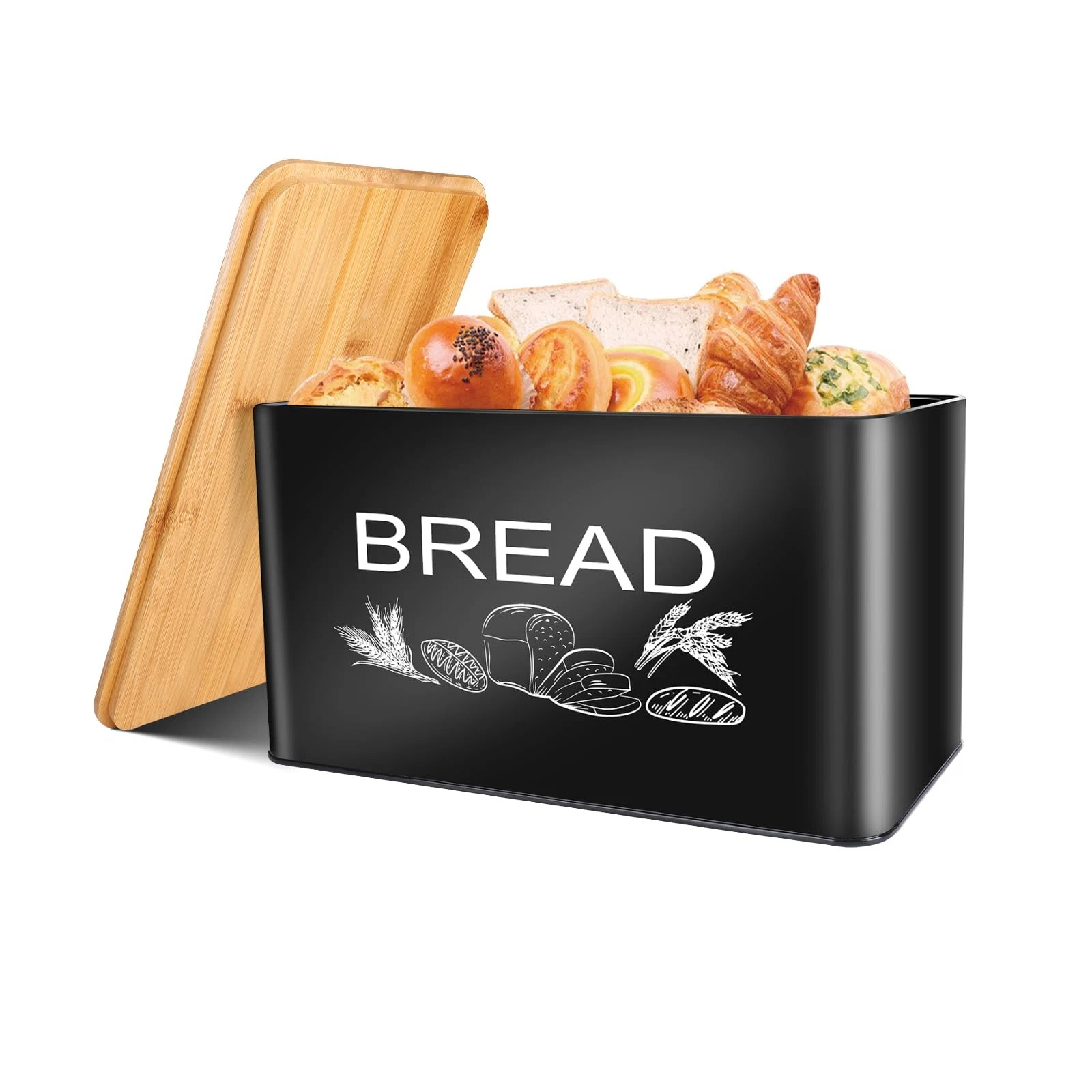 JIGUOOR Black Bread Box, Extra Large Space Saving Vertical Metal Bread Box wi...