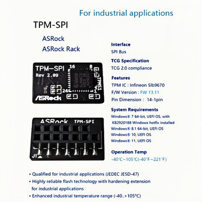 TPM-SPI 2.0 Module For ASRock  SPI Mainboard 14-1 PIN Industrial Application
