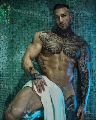 Nude Male Model Photo Print Muscular Handsome Shirtless Hunk Abs Husky