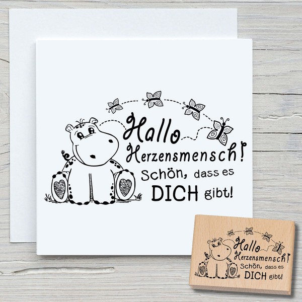 Stempel Hallo Herzensmensch - Motivstempel Holzstempel Scrapbooking Karten Freun-image