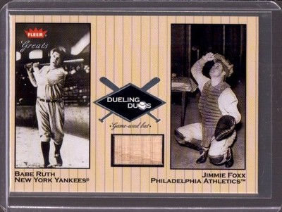 JIMMIE FOXX 2002 Fleer Greats Dueling Duos Game Used Bat #DD-JF1 w/ Babe Ruth