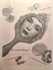 Coty Makeup Beauty Mirror Air-Spun Rouge Powder Lipstick Vintage Print Ad 1942
