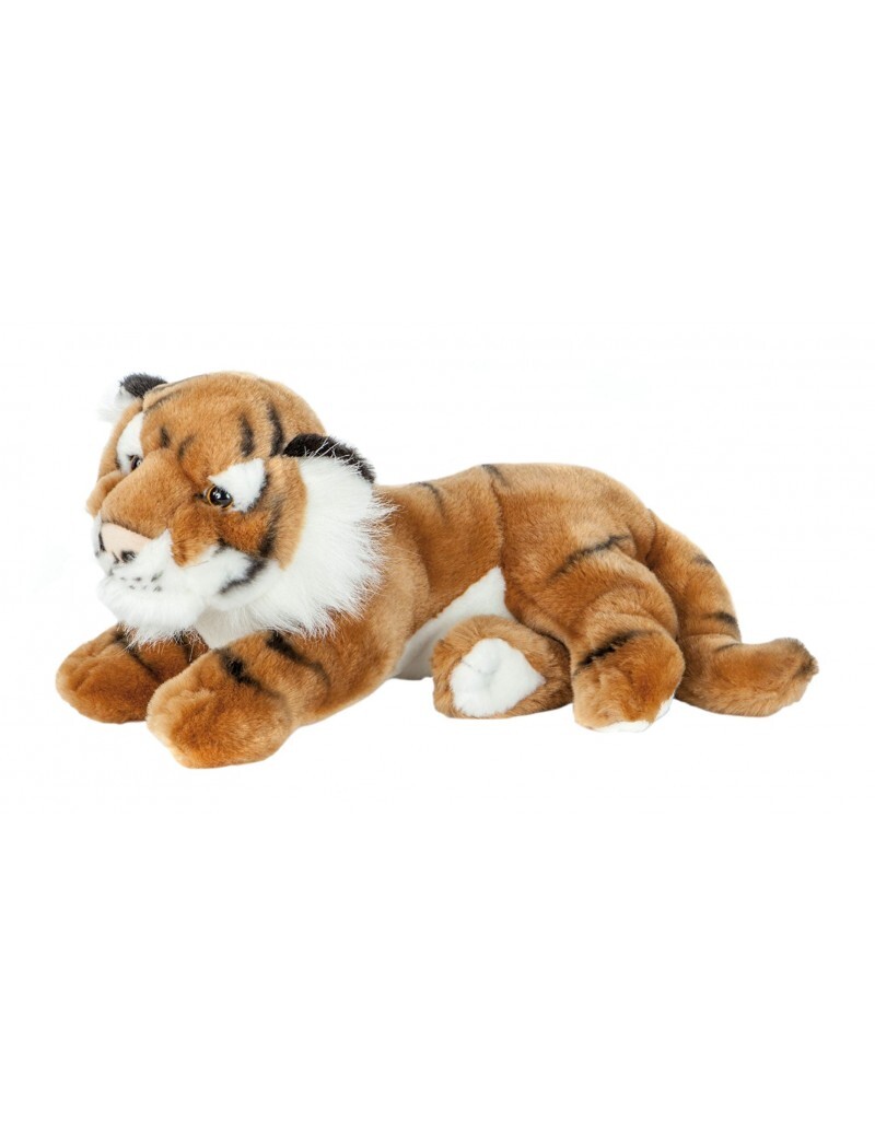 Peluche tigre brun couché 45 cm idée cadeau anniversaire ETS LASCARS