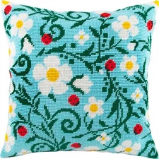 Needlepoint/Tapestry throw pillow cover "STRAWBERRY AND LADYBUGS" embroidery kit