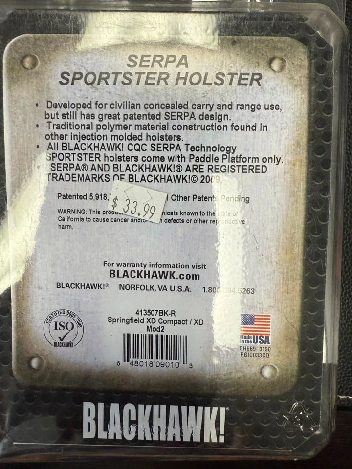 BLACKHAWK! SERPA Sportster Paddle Holster, Springfield XD, Right Hand, Gunmetal - Image 2 of 2