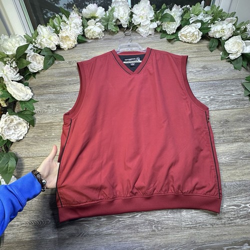 Golf Windbreaker Vest Mens Extra Large XL Jacket Red Lined Performance V-Neck - Picture 5 of 13