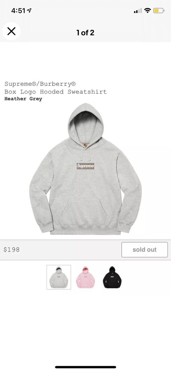 Supreme Burberry Box Logo Large Hooded Sweatshirt Hoodie Heather Grey Gray  Bogo