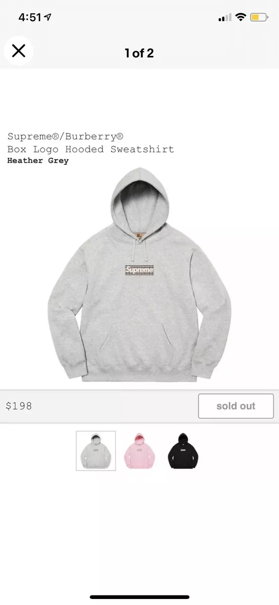 Supreme Burberry Box Logo Large Hooded Sweatshirt Hoodie Heather