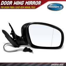 Cable Door Wing Mirror Drivers Side for Skoda Fabia II 07-14 Manual Fold Black