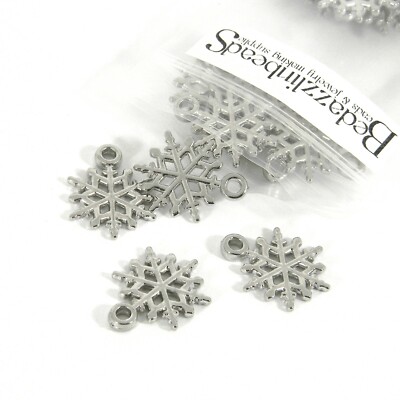20 Plastic 3/4 inch Platinum Silver Snowflake Charm Pendants With Loop