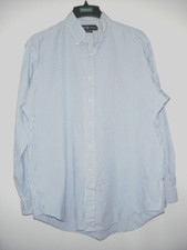 RALPH LAUREN CLASSIC FIT Shirt Men L 16 1/2 Blue White Striped Button Up