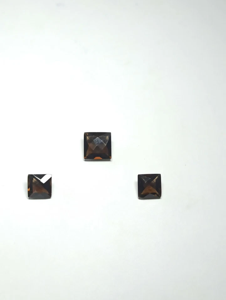 Quartz,Smoky Quartz Square Cut 3 Piece set 14.85 carats 12×12 mm & 10×10 mm size - Image 4 of 4